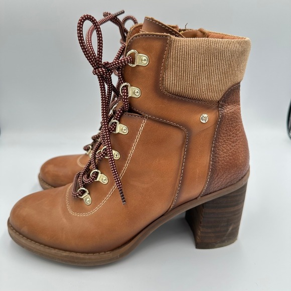 Pikolinos Brown Cognac Leather Lace Up Ankle Boots Block Heel Casual Comfort - Picture 10 of 12